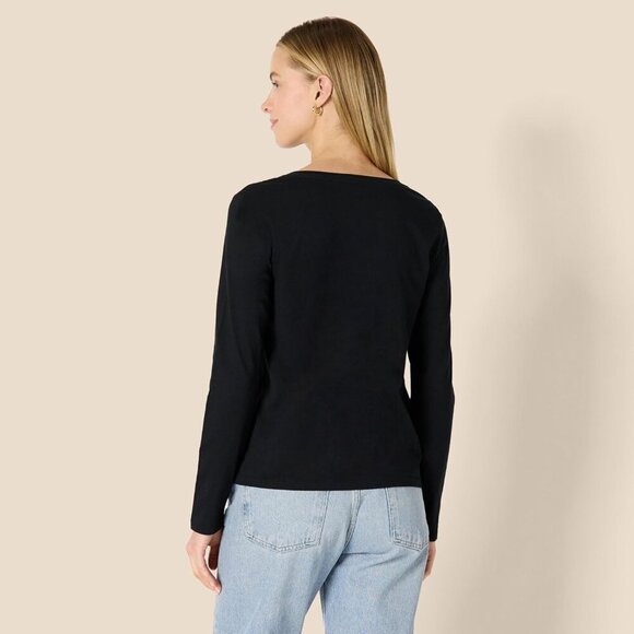 Women's Cotton V-Neck Long Sleeve T-Shirt Regular Fit Soft Breathable - Picture 2 of 6